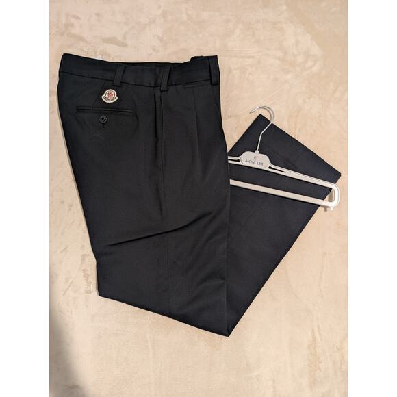 Moncler Men’s Black Pleated Pantalone Sportivo Trousers Wool Size 46 (34x31)
